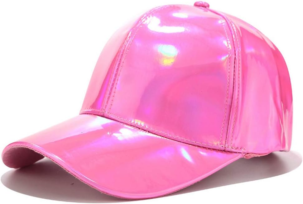 Women Men Faux Leather Baseball Cap Glitter Metallic Holographic Rainbow Reflective Hip Hop Adjustable Strapback Peaked Hat Silver - Image 7