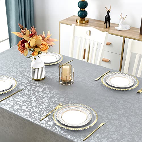 Image of Romanstile Waterproof Vinyl Tablecloth Rectangle, 54 x 78 Inch, Rose Grey | Flannel Backing Wipeable Table Cloth, Heavy Duty Plastic PU Table Cover for Kitchen Dining, Indoor & Outdoor Use
