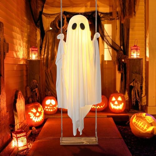 Décorations fantômes Halloween pour baliser une allée sombre