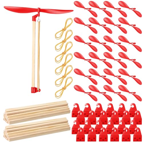 Leyndo Lot de 24 hélices en plastique de 15,2 cm pour activités de potence, lames d'hélices avec bande en caoutchouc, bâtons en bois pour avions et...