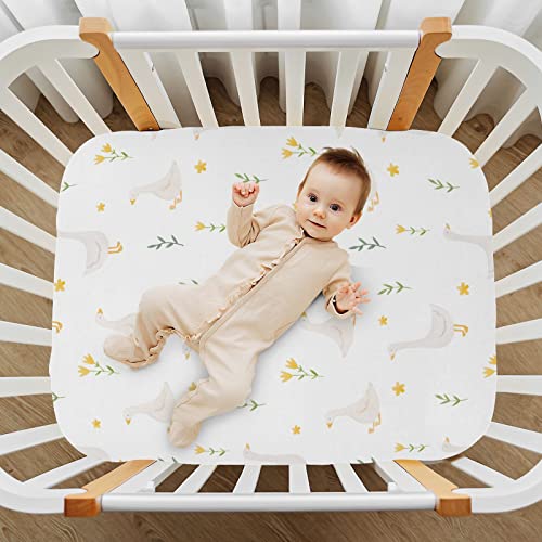 Image of Burbuja Goose Bird Twig Crib Sheet for Boys Girls, Fitted Crib Sheet 28 x 52 in for Standard Crib & Toddler Bed Mattresses, Soft & Breathable