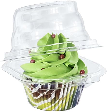 Katgely Individual Cupcake Container (Pack of 100) - Single Compartment Cupcake Carrier Holder Box - Stackable - Deep Dome - Clear Plastic - BPA-Free