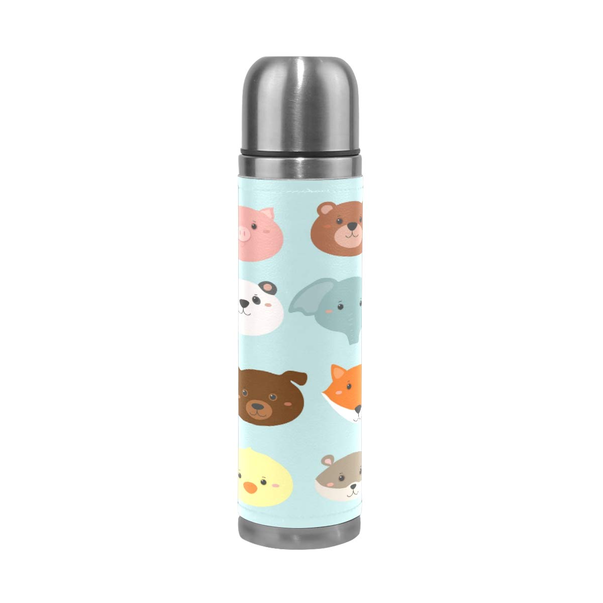 Taza de viaje aislada al vacío de acero inoxidable con doble pared a prueba de fugas, botellas de taza con diseño de animales, estampado personalizado impreso en piel auténtica, termo de 500 ml