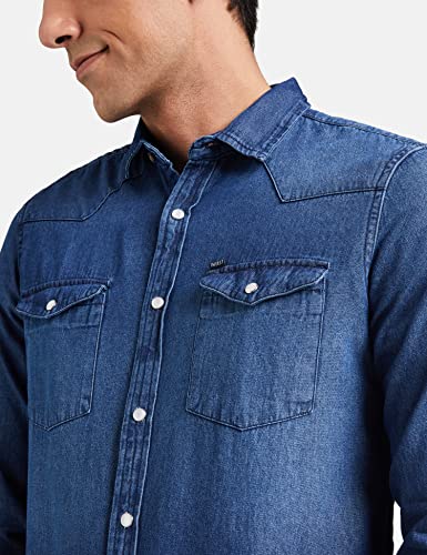 Image of Amazon Brand - INKAST Men's Slim Shirt (AZ-INK-RFS-DN-04 Mid Blue 5 4XL)