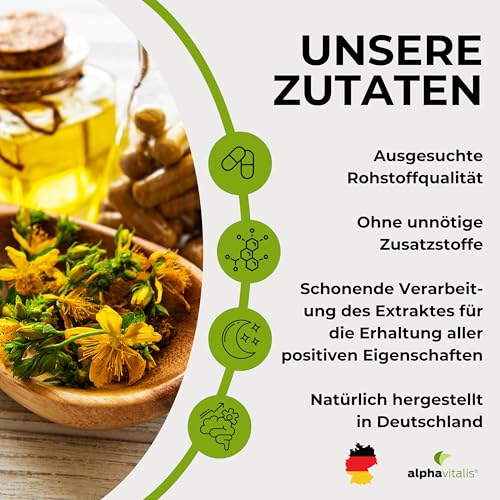Johanniskraut Kapseln optimal dosiert mit natürlichem Hypericin - 120 Stk. - veganer Extrakt mit Vitamin B6 & B12 - St. John’s Wort Extract aus Hypericum perforatum L.