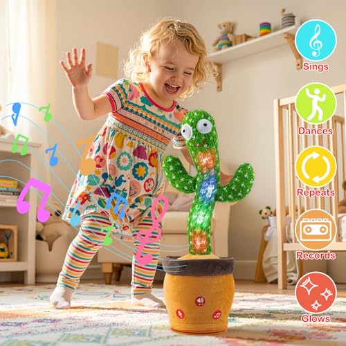 Image of Ayeboovi Dancing Talking Cactus Baby Toys Interactive Toy Repeating Records What You Say Volume Adjustable Singing Cactus Toddler Games with 120 Songs Easter Basket Stuffers for Kids