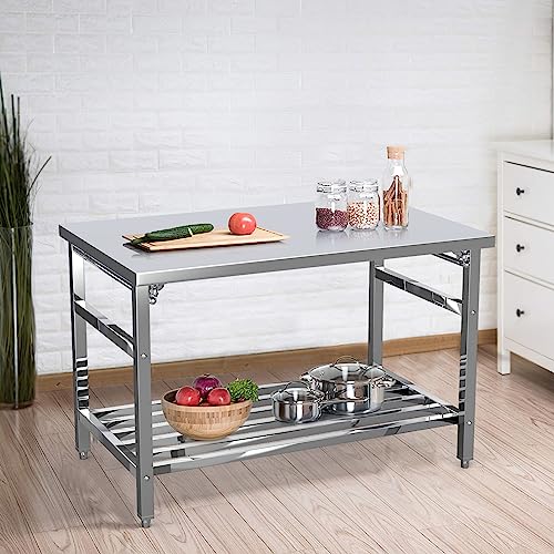Stainless Steel Prep Table 48 x 24 Inch, NSF Commercial Heavy Duty Stainless Steel Folding Work Table with Undershelf, Stainless Steel Kitchen Island, Laundry Folding Table, Outdoor Cooking Table - Thumbnail 2