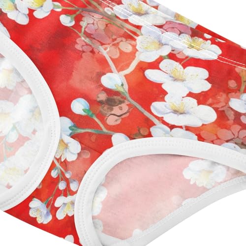 Joisal Cotton Girls Underwear Toddler White Cherry Blossom Flowers Red Little Girl Panties Stylish Kids Briefs Undies 2t4