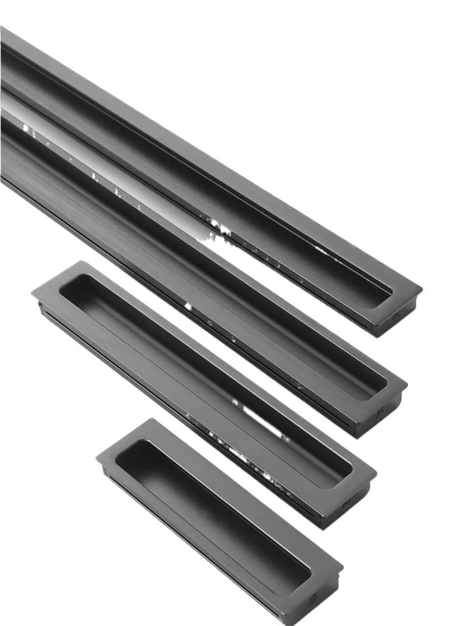 Mohuied Grey Recessed Handle Aluminum Alloy Embedded Installation Furniture Handles Slotted Invisible Handle For Kitchen Cabinet Black(,Length 120Mm)