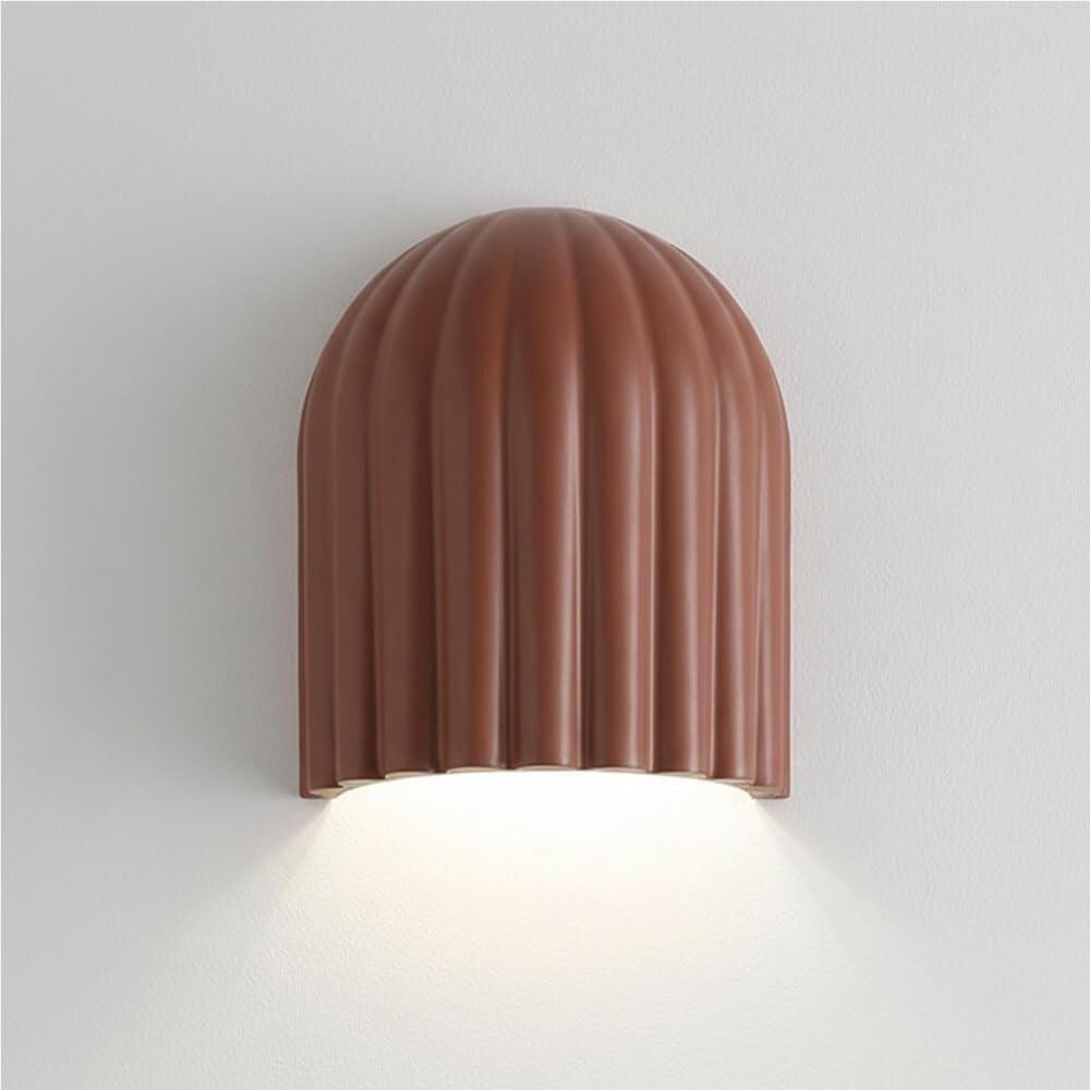 LYOUAE Modern Minimalist Wall Sconce Nordic Resin Wall Lamp Interior Art Decor Wall Light Fixture with Ribbed Dome Shade for Bedroom Living Room Hallway(Red)