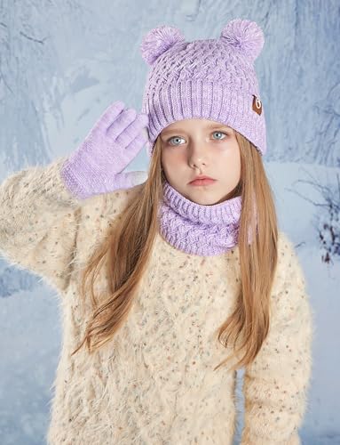 Happy Cherry Kids Winter Beanie Hat Scarf Gloves Set Girls Boys Mittens Knit Neck Warmer for Kids 4-10 Years4