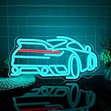 Foxiden Blue Sports Car Neon Sign, Dimmable LED Trendy Sports Car Shape Garage Neon Light, USB Powered for Garage Bar Party Boys Room Game Room Bedroom Man Cave Birthday Holiday Gift (15.7x8.3)