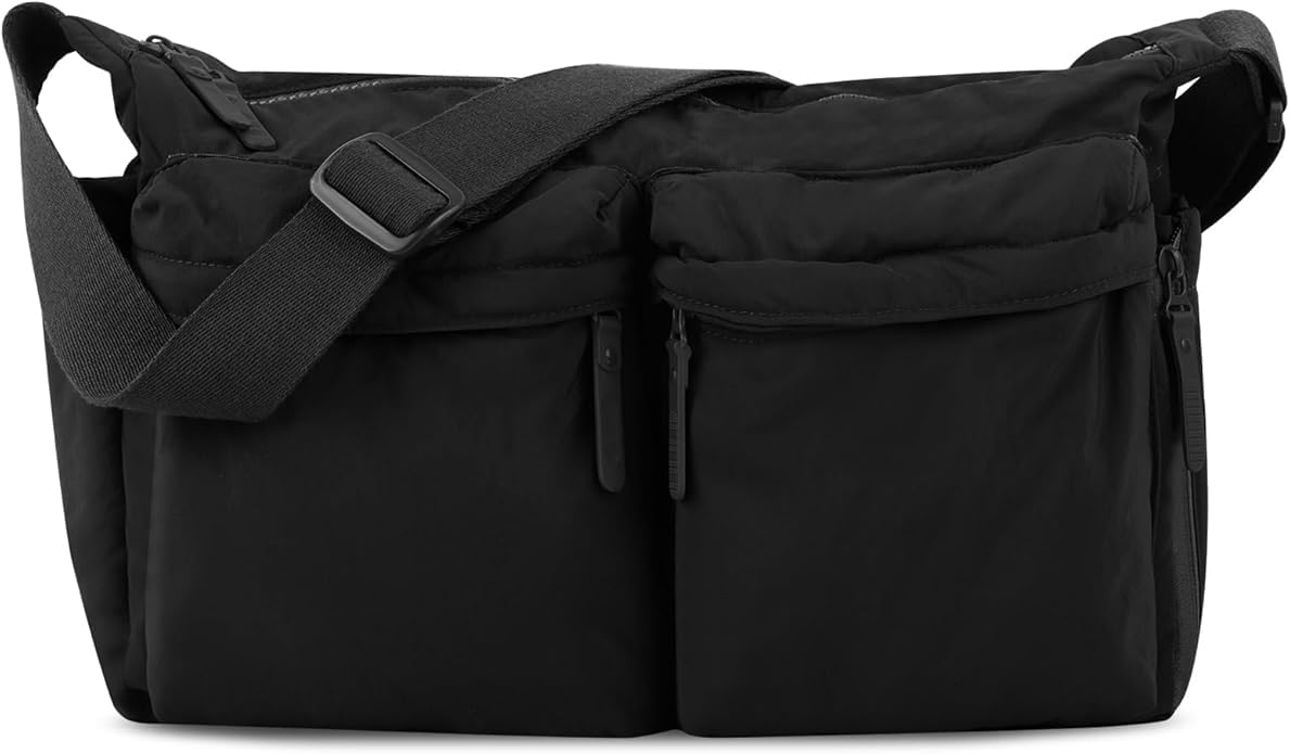 modiq Shoulder Bag, Cross-Body Bag, Men's, Women's, Large Capacity, Lightweight, Waterproof, Polyester, Fits 15-inch PCs, Adjustable Strap with Shoulder Strap, Simple, Street (Black/Green)-picture-42