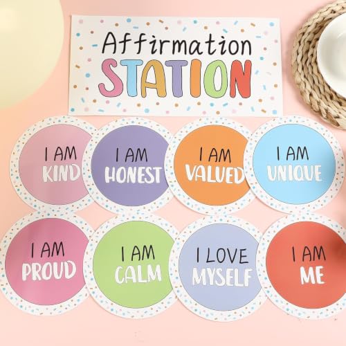 Image of Pastel Affirmation Station Bulletin Board Set Positive Bulletin Board for Classroom Mirror Growth Mindset Decoration Inspirational Motivational Accent Color Cutouts for Home School Teacher Wall Supply