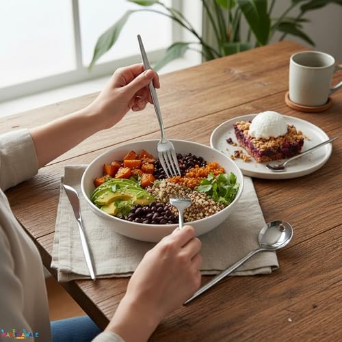Image of Slim Handle Silver 12 Pcs Stainless Steel Cutlery Set for Dining Table, Dishwasher Safe Glossy Flatware (3 Spoon Set+3 Forks Set+3 Butter Knife+3 Dessert Spoon)