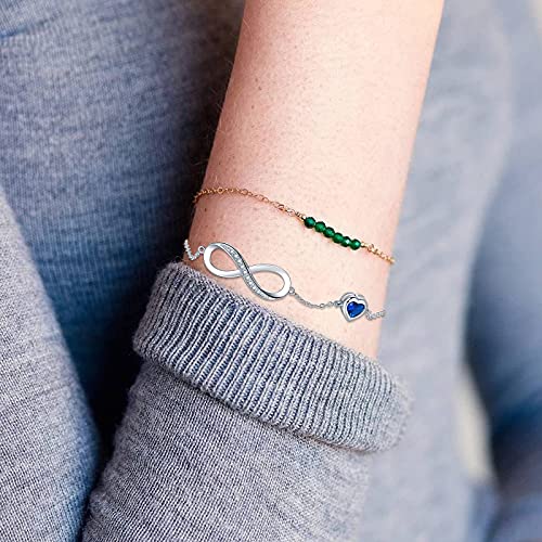 Birthstone Jewelry for Women, Silver Birth Stone Charm Bracelet Infinity with Cubic Zirconia, Adjustable Love Heart Chain Jewelry Gifts for Anniversary Christmas2