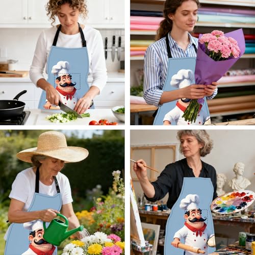 Image of Nuxovilar Cute Cooking Kitchen Apron, 26.77 * 30.7 Inches, Essential for Kitchen Cooking, Baking, Festive Gatherings