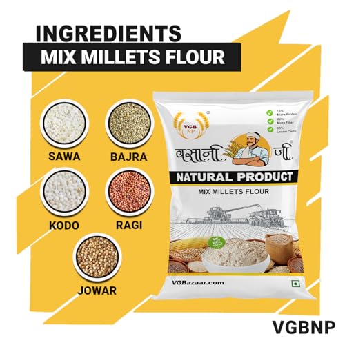 Image of Vasani G Mixed Millet Flour - Natural Multi Millet Atta (Bajra, Jowar, Ragi, Kodo, Sawa) | 5 in 1 Mix Millet | High Fiber & Nutrition-Rich Flour | 500g