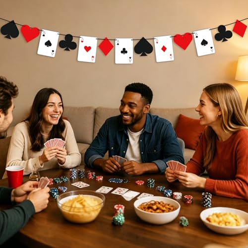 Image of Hooqict Poker Party Banner Casino Theme Party Decorations Banner Garland Sign for Las Vegas Poker Game Night Casino Birthday Decorations Supplies