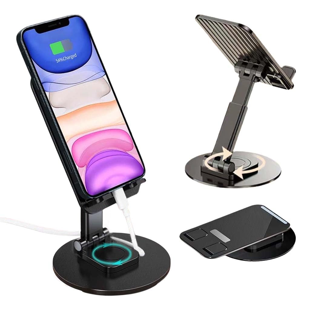 TECPHILE AeroGrip Mobile Stand for Desk 360°Rotation, Anti Slip Metal Base Tabletop Phone Holder, Adjustable Height View Angle Foldable Portable Phone Stand for All Phones, Tablets, Kindles, iPad-image-13
