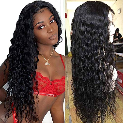 Water Wave 13X4 HD Lace Front Wigs Human Hair ELEE'S HAIR 100% Unprocessed Brazilian 150% Density Deep Curly 13X4 Lace Front Human Hair Wigs for Black Women Natural Color 20 Inch