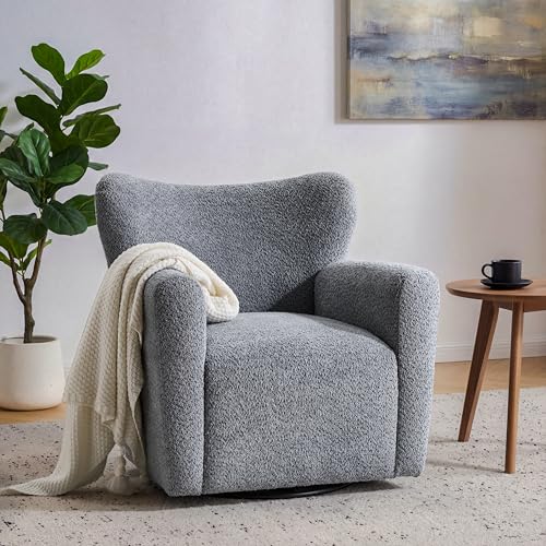 Sillón giratorio tapizado bouclé azul polvoriento