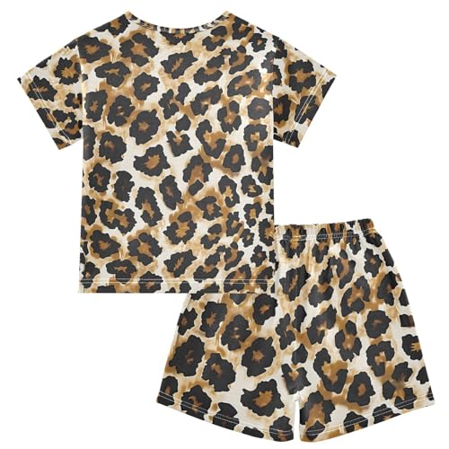ALAZA Animal Leopard Watercolor Pajamas Short Sleeve 2 Piece Sleepwear Top and Bottom Pajama Set Unisex2