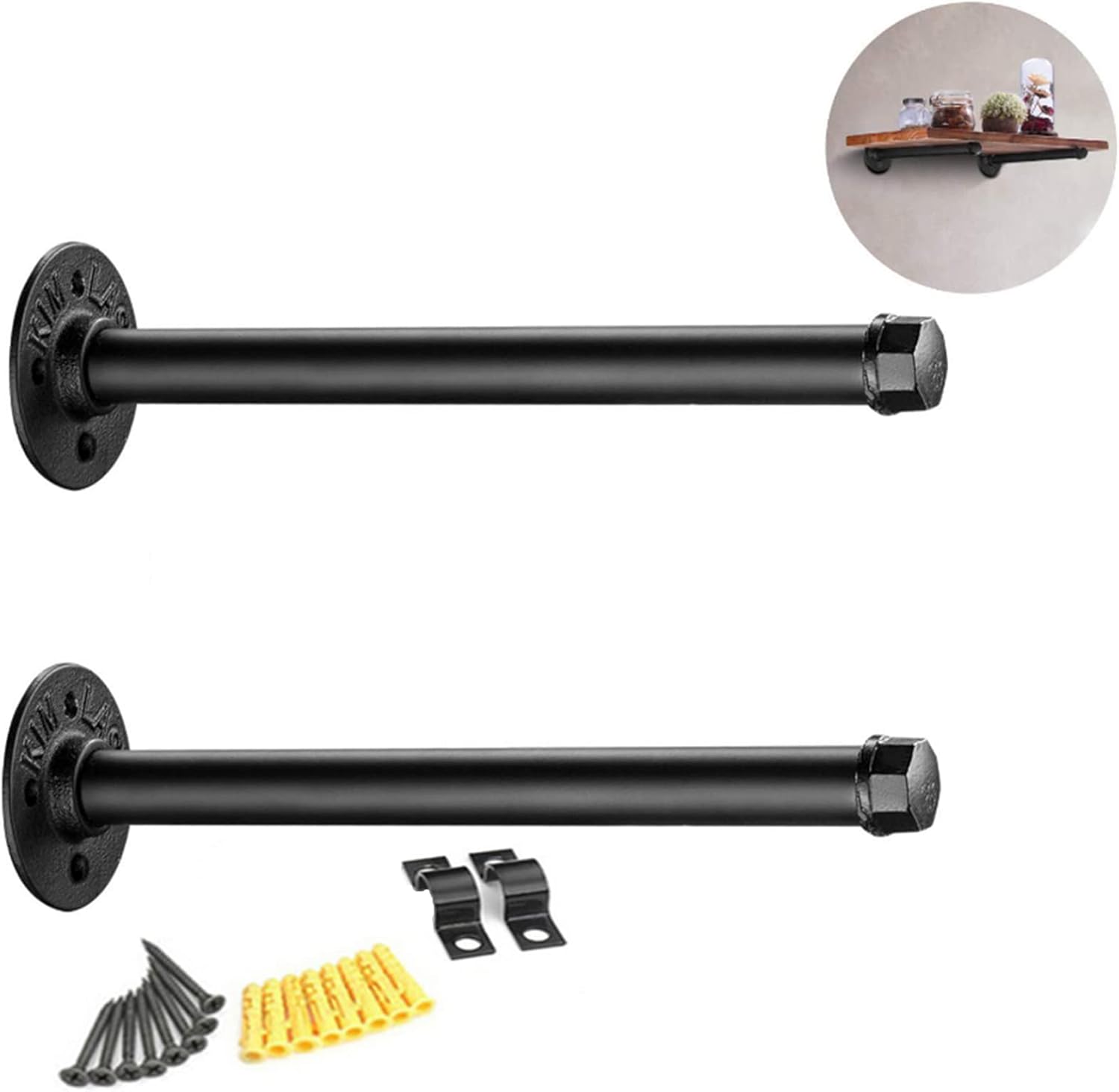 Industrial Pipe Black Shelf Brackets 2 Pack, 6inch 8inch 10inch 12 inch Vintage