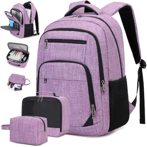 Mochila de Viagem 3 Peças 40L Impermeável Reforçada com Compartimento Notebook até 17.7 Bolsa Térmica Masculina Feminina(Roxo Nobre)
