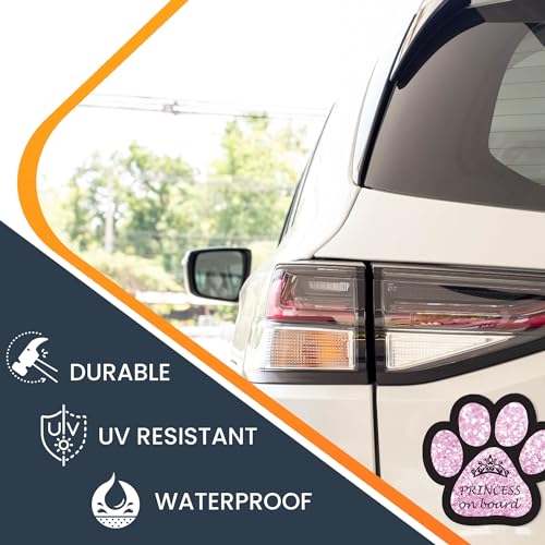 Image of Magnet Me Up Passenger Princess on Board Pink Sparkly Pawprint Magnet Decal - 5 Inch - Heavy-Duty Automotive Magnet - Add a Touch of Sparkle to Your Car, Truck, SUV - Ideal for Pet Lovers