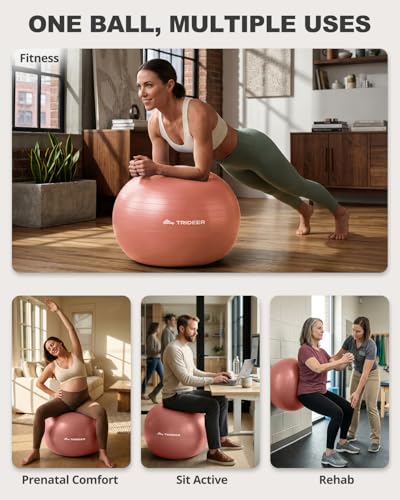 Image of Trideer Yoga Ball for Exercise, Pilates, Core & Balance Training, Stability Ball for Pregnancy & Birthing Prep, Physical Therapy, Daily Stretching, Office Chair for Active Sitting, Quick Pump Included