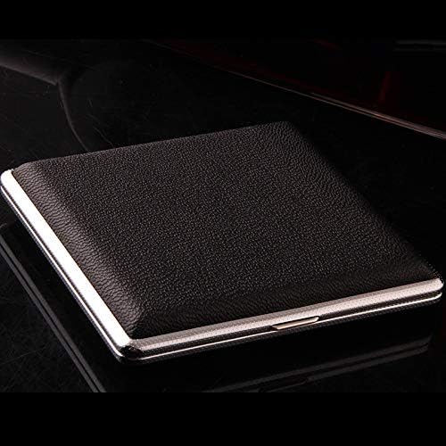 Cigarette Case, Leather Surface, Metal Box 1 Roll Up Leather Metal Cigarette Case Holds 20 Cigarettes (Black)