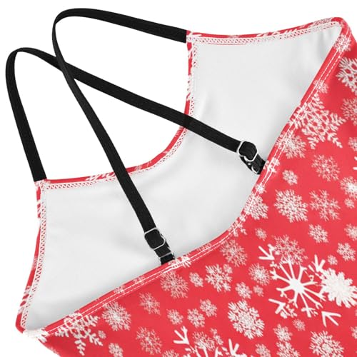 Girls Swimming Suits 3-10 Y Beach Swimsuit, White Snowflakes Red4