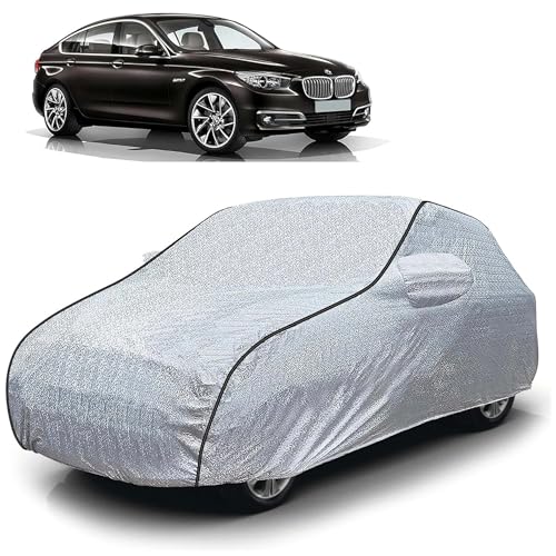 Image of Sulfar 100% Waterproof Car Body Cover Compatible with Mirror for BMW 5 Series GT (Triple Stitched, Full Bottom Elastic, Magic Silver with Black Piping)