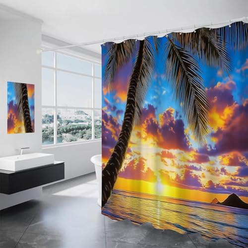 Rideau douche coucher de soleil 180 x 180 en polyester imprimé avec crochets pour baignoire d'hôtel - 3