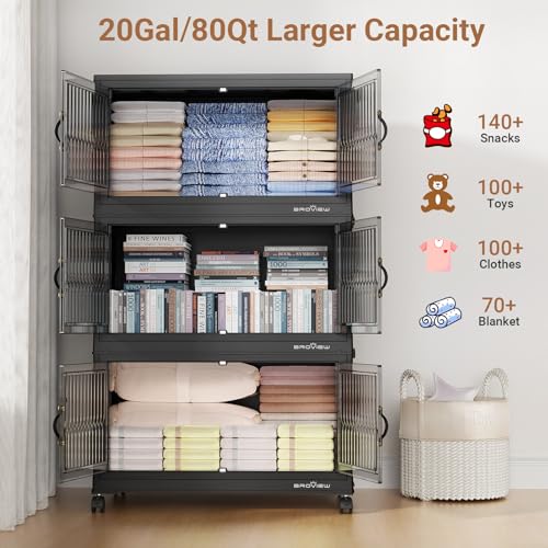 Image of BROVIEW 240Qt Stackable Storage Bins with Lid for Home Dorm, 3Pack Black
