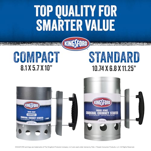 Image of Kingsford Compact Charcoal Chimney Starter for Grills and BBQs, Dimensions 8.1 x 5.7 x 10 Inch, Quick-Light, Heat Shield, Stay-Cool Handle, Durable Zinc Steel, No Assembly