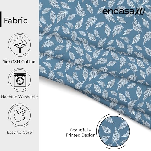 Image of Encasa XO Printed Fabric 59 inch (150 Cms) - Blue Big Leaves - Decorative Soft & Smooth, 100% Cotton Cloth for Curtains, Cushions, Dress Material, Upholstery, Bedcover - 1 Meter