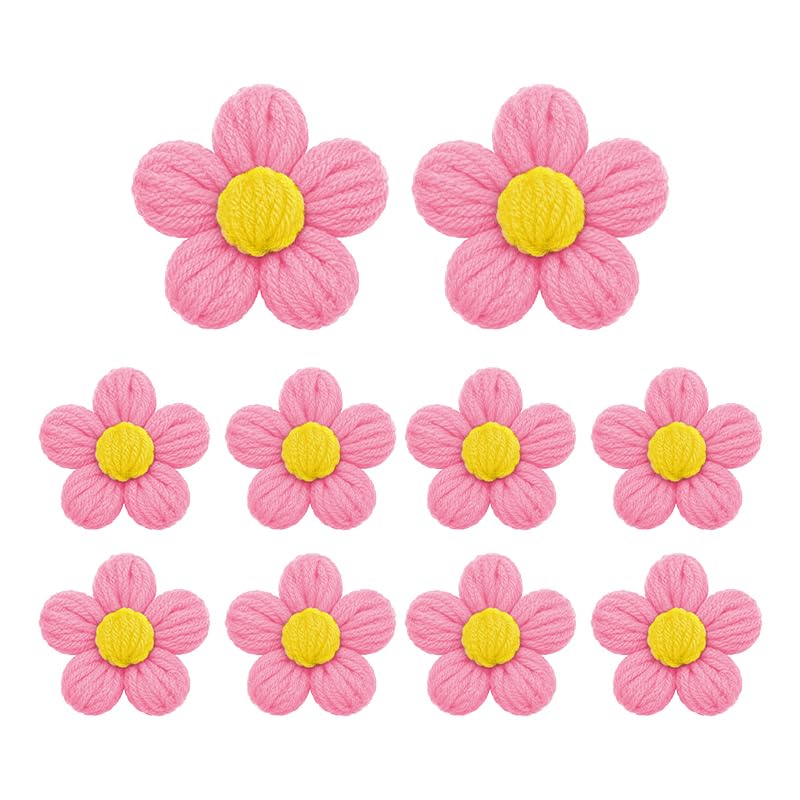 10Pcs Crochet Flower Appliques, Handmade Floral Embellishments for DIY Crafts Clothes Decoration - 4cm