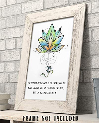 Tj Originals Socrates The Secret Of Change Is To Focus All Of Your Energy Quote Motivational Wall Art- Unframed 11 X 14 Multi Color Ink Lotus Tattoo Print - Inspirational Gift For Family & Friends #TOP3