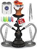 Portable Hookah set with everything - Hookah Set 2 Hose Hookah – LilOne 12” Black Mini Hookah 2 Hose Hookah Set with 50x Foil Hookah Bowl 10x Tips 2x Mouthpiece 2x Hookah Hose Tongs Hookah Kit