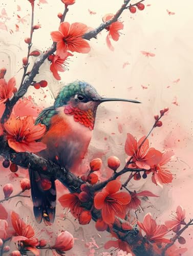 PáJaro Pintar por Numeros Adultos, Pintar por Numeros Manualidades Adultos, DIY Painting by Numbers Kit con Pinceles y Pinturas Acrilicos, Decoración para el Hogar, Regalo Mujer, 90x180 cm Flor 4-3610