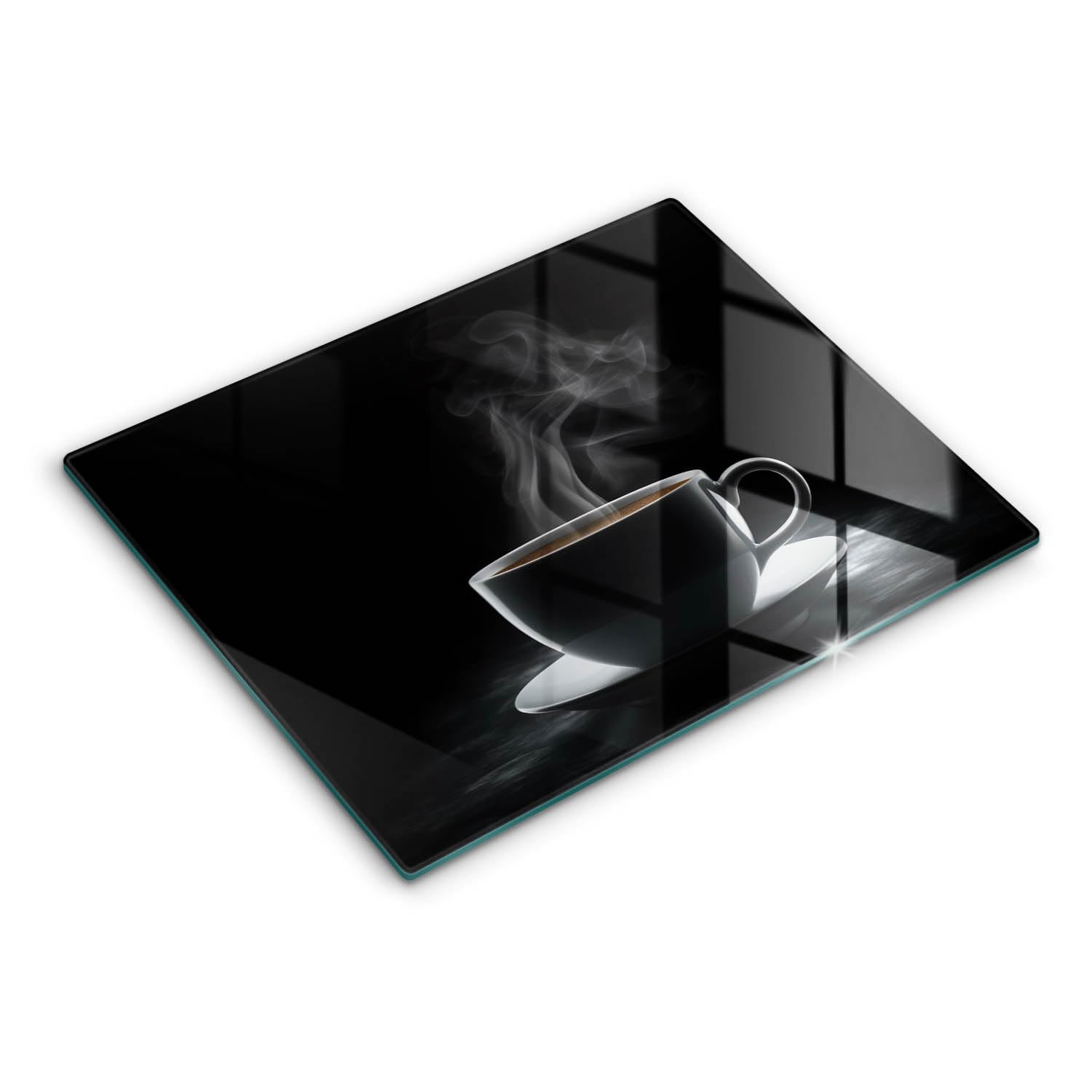 Planche à découper induction 52x40cm en verre motif tasse de café chaud