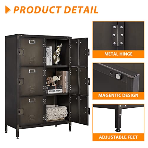 Image of Metal Locker Storage Cabinet, 47.3 inch Employees Locker with 6 Doors, Steel Retro Wardrobe with Adjustable Feet for Home, Office, Gym, School