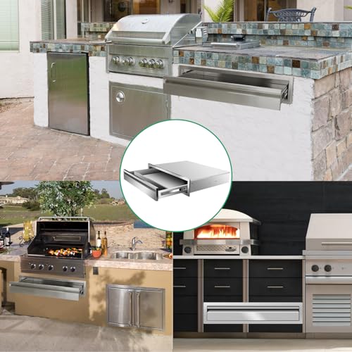 Image of Outdoor Kitchen Drawers 30 inch W x 6.5 inch H x 23 inch D Stainless Steel Single Drawers with Hidden Handle for BBQ Island, Patio Grill Station & Outdoor Kitchen Cabinets