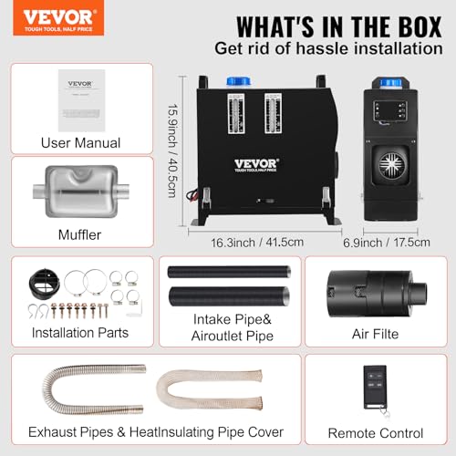 Image of VEVOR Diesel Air Heater, 12V 8KW All-in-One Diesel Heater, Diesel Parking Heater with Remote Control and Muffler for Car, Vans, Truck, RV, Boats, Trailer, Motorhome and Caravan
