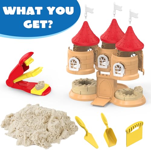 Play Sand Construction Set, 1.7lbs Moldable Sand Sensory Toys with Brick Mold, Building Toys, Gifts for Boys Girls Age 3-8 (Castle)