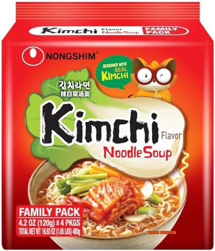 Nongshim Ramen Noodles, Gourmet Instant Ramen, Premium Microwavable Noodle Soup, Kimchi, 4.2 Ounce (Pack of 16)