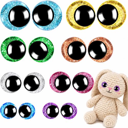 160PCS Large Safety Eyes for Amigurumi 3D Glitter Crochet Doll with Washers for DIY Puppets Bear Crafts Animals Amigurumi Making Supplies(12-18mm)