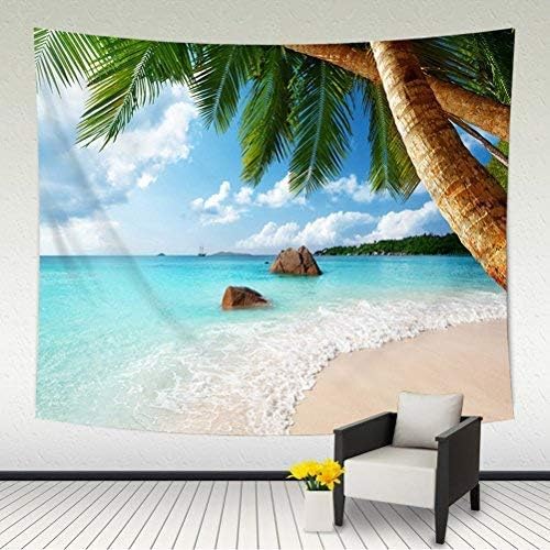 Wall Hanging Tapestry Sunset Ocean Beach Tapestry Coconut Tree Seascape Tapestry Sea Landscape Wall Tapestry for Bedroom Wall Art (80" x 60", Color #7)